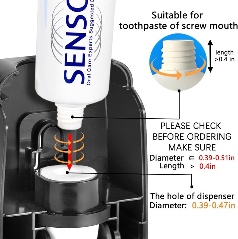 RIDGEPOLE Toothbrush Holder and Toothpaste Dispenser Set, Automatic Toothpaste Squeezer Dispenser, Dispenser Toothpaste Squeezer Kit, Wall Mounted Bathroom Accessories (Black) - Image 2